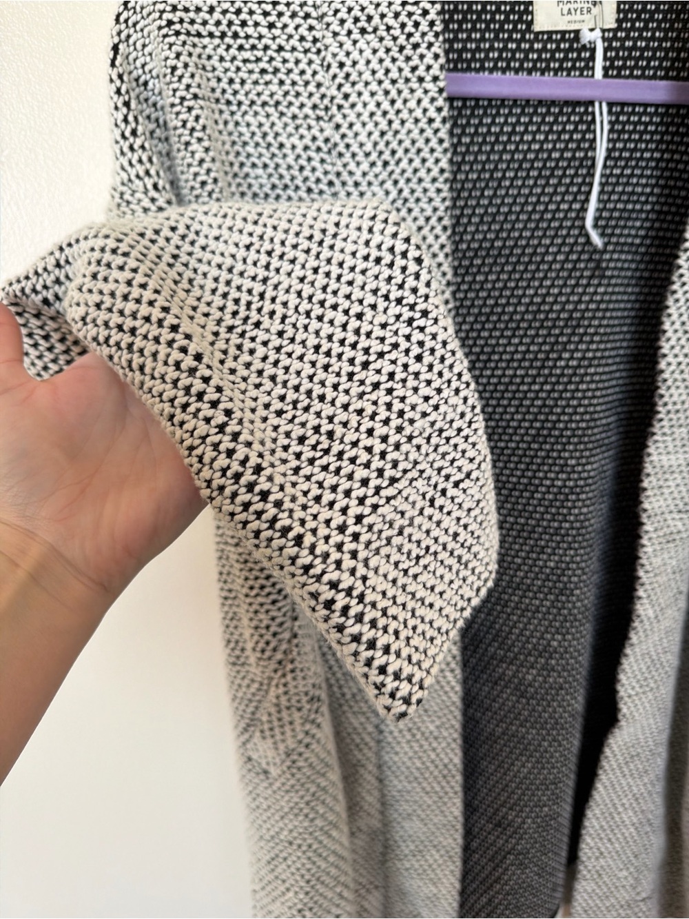 MARINE LAYER Birdseye Cardigan in Black & White - Picture 3 of 4